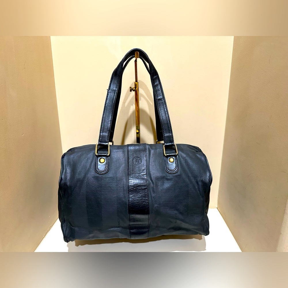 Vintage Fendi Black Pequin Striped Boston Bag